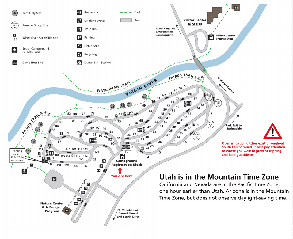 South Campground Map Zion - Coreen Charlotta