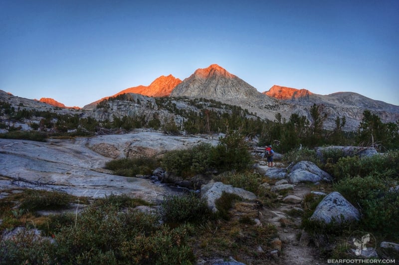 the sun sets on the John Muir Trail