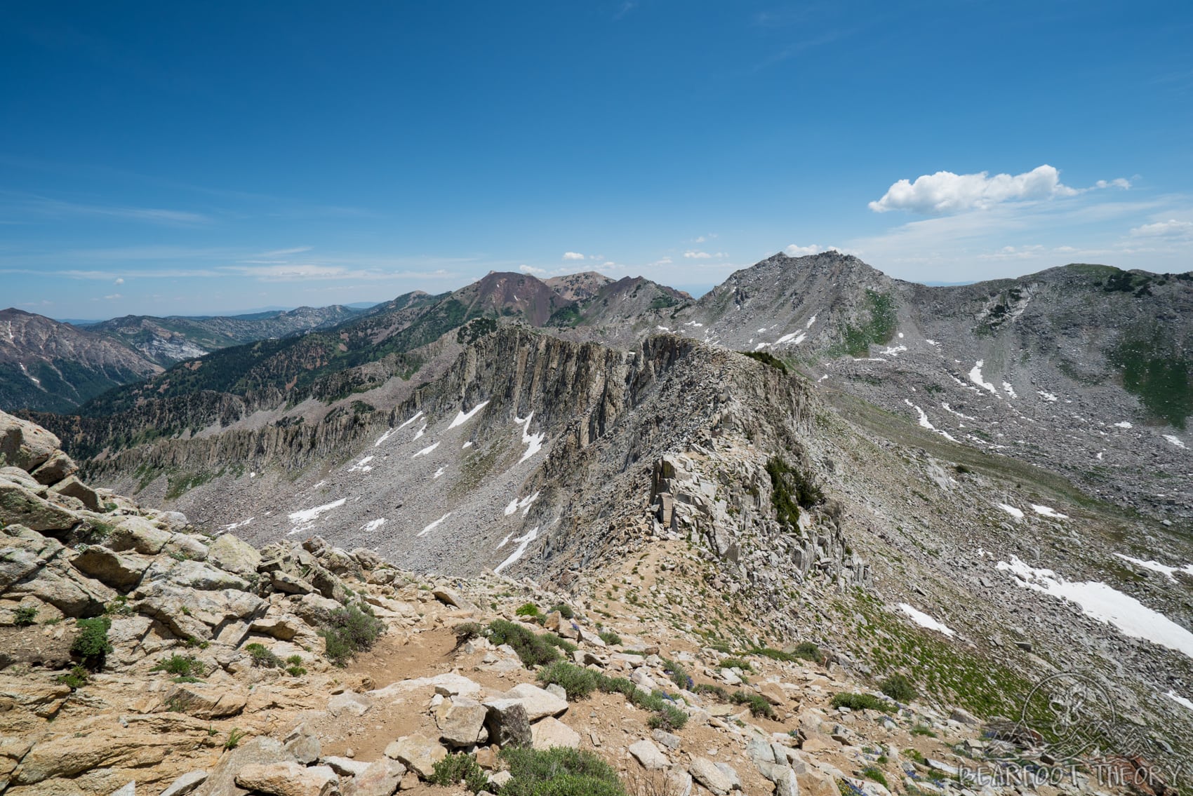 Looking down the ridgeline below the Pfeifferhorn, the third tallest peak near Salt Lake City