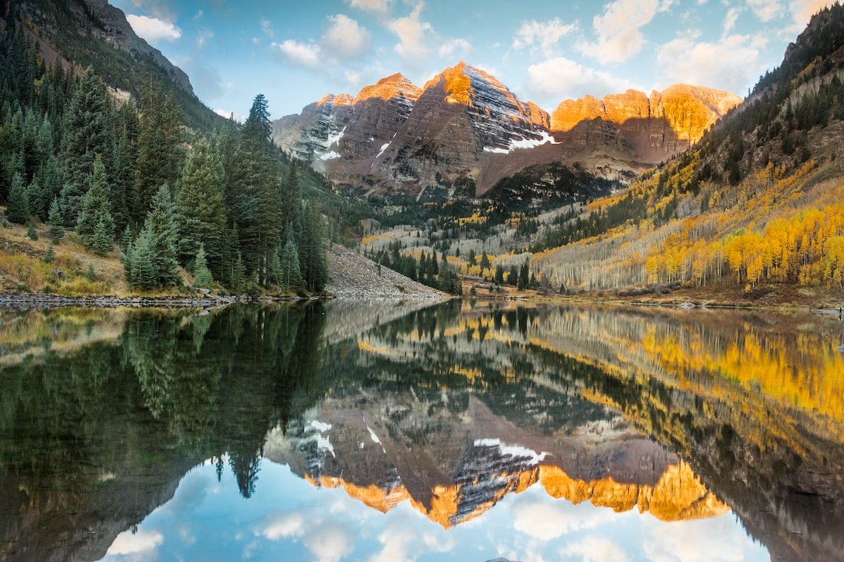 sunrise at Maroon Bells in Colorado