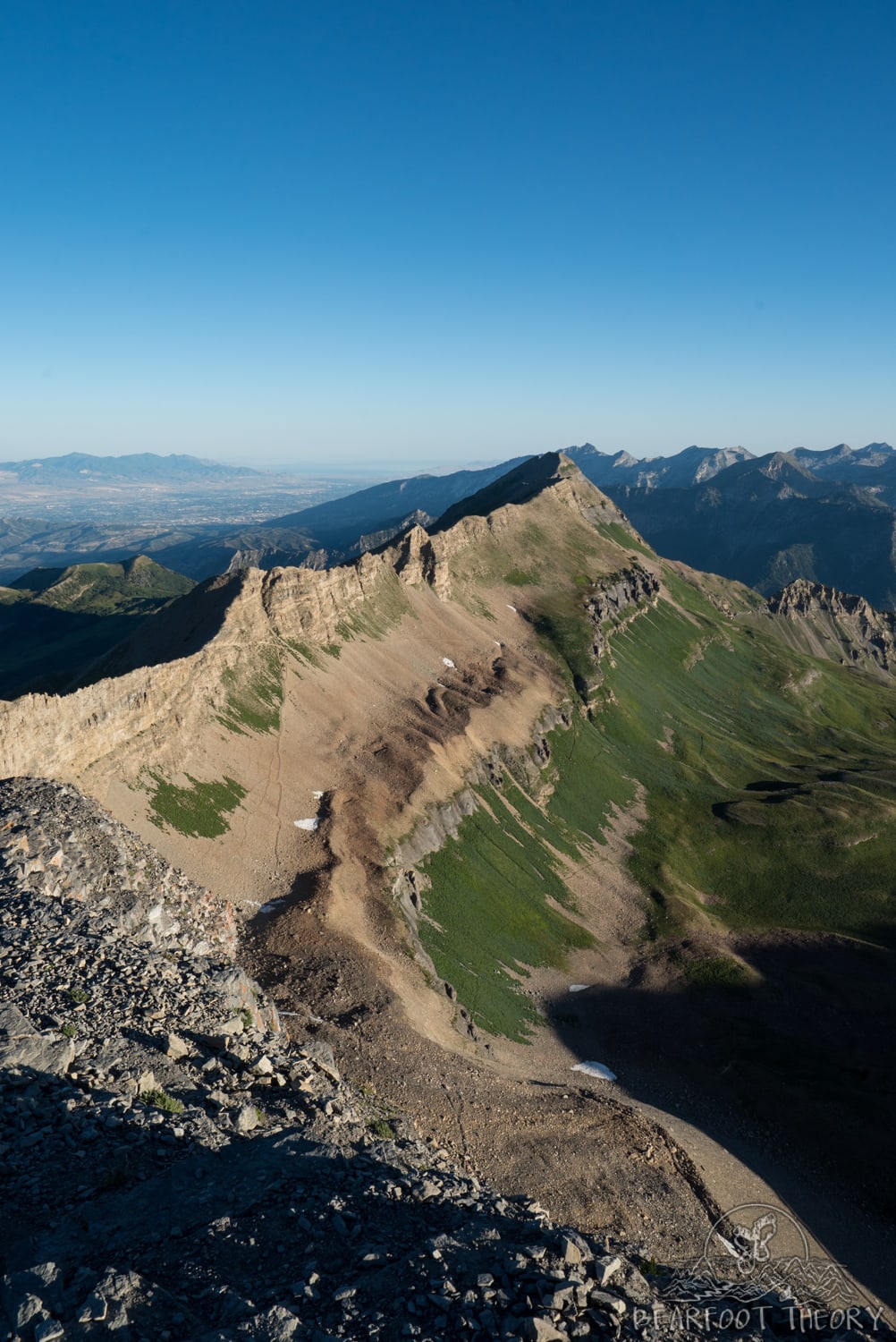 View out over knife-like mountain ridgeline from the summit of Mount Timpanogos