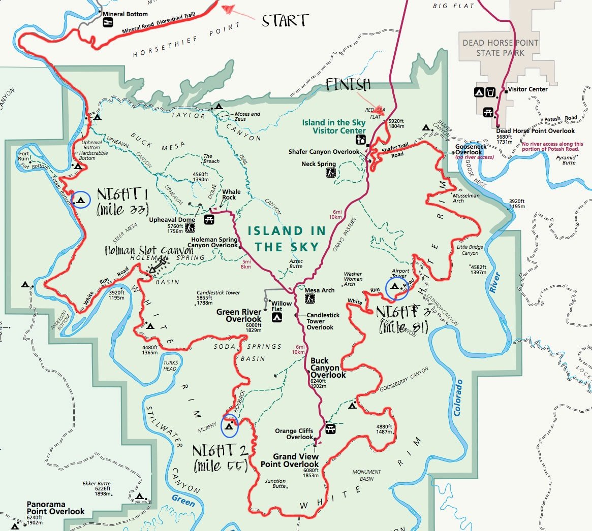 Pianifica il tuo viaggio in mountain bike sulle 100 miglia del White Rim Trail nel Canyonlands National Park. Scopri i permessi, gli itinerari, l'attrezzatura, i campeggi e altro ancora.