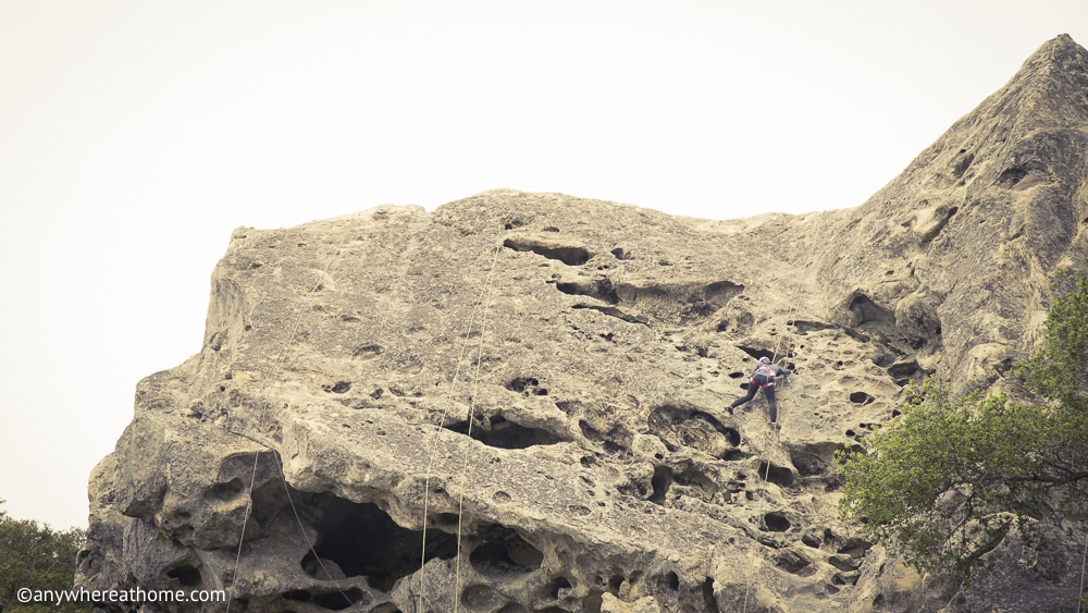 Rock climber at Castle Rock State Park in California