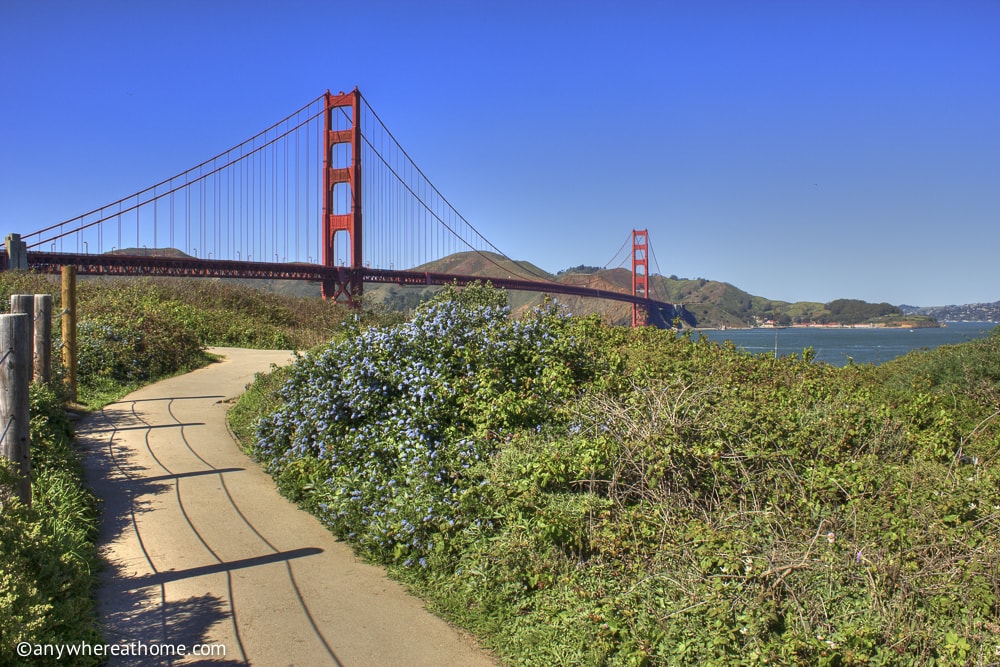 Golden Gate Bridge from the Batteries to Bluffs hiking trail, one of the best outdoor activities in San Francisco