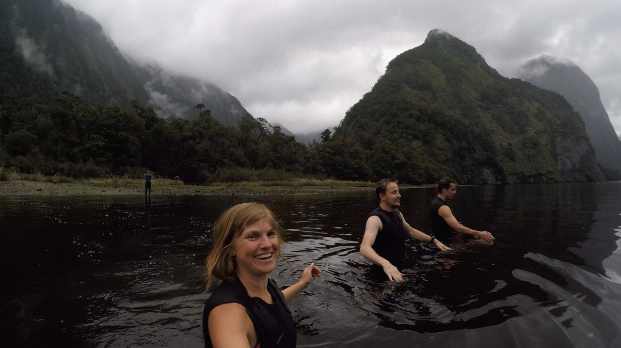 Taking a dip in New Zealand's Doubtful Sound