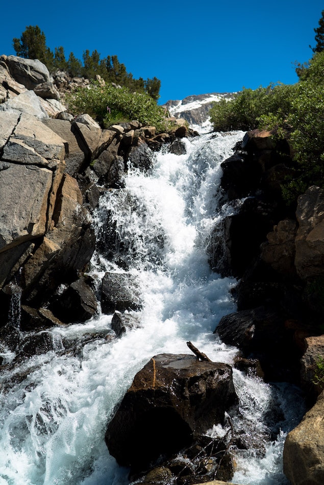 Waterfall cascading down rocks in the Eastern Sierra of California