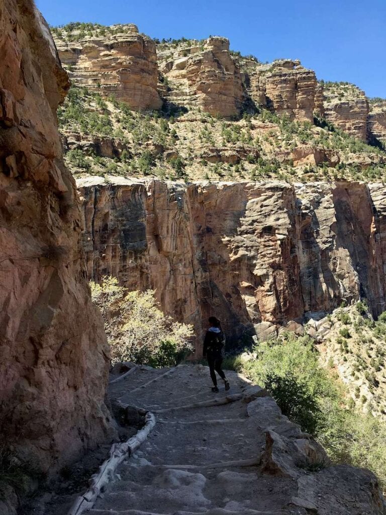Hiker on Bright Angel Trail in Grand Canyon National Park