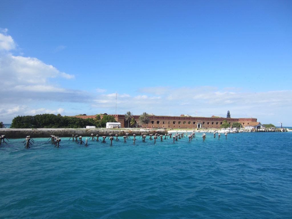 Historic brick fort on the ocean in Dry Tortugas National Park in Florida