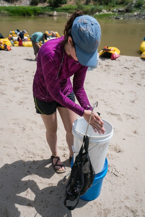 Handwashing station with 5Gallon bucket on OARS Gates of Lodore trip