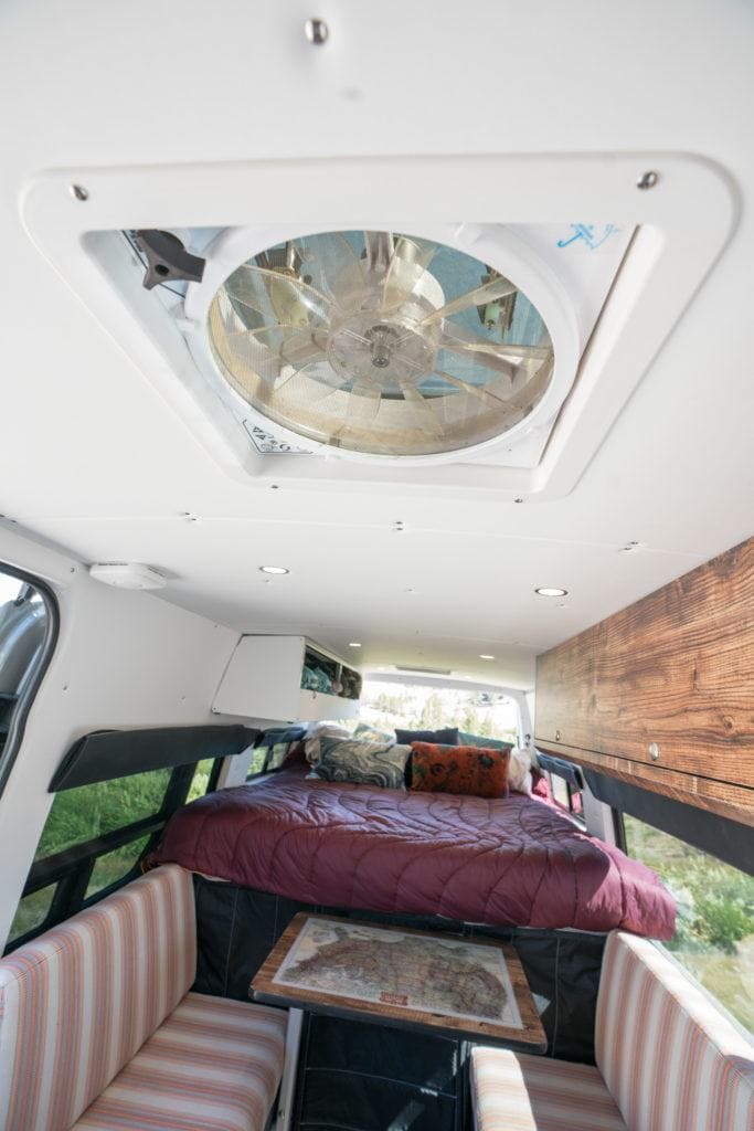 Ceiling fan in converted camper van