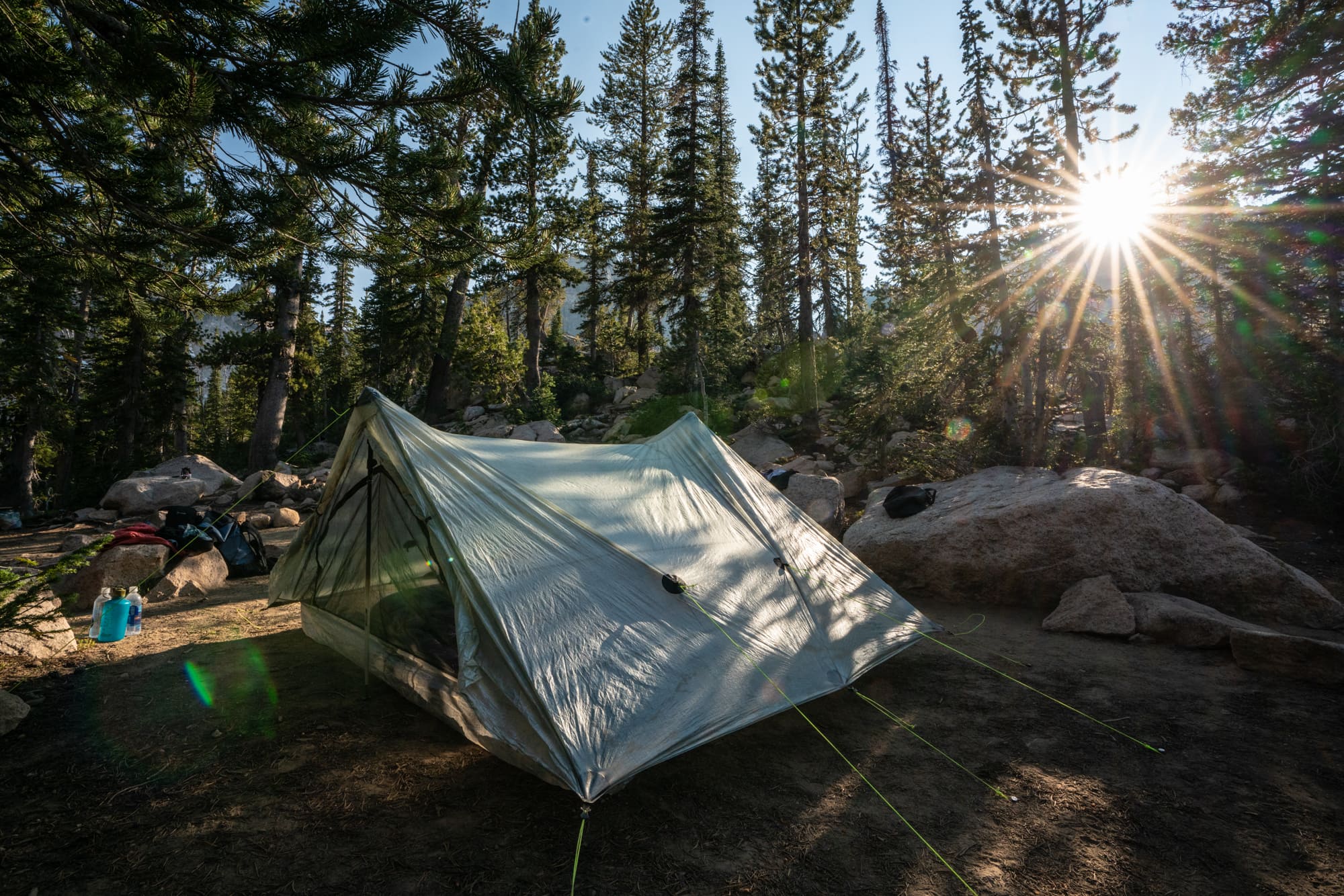 ZPacks Ultralight tent set up at backpacking campsite near Baron Lake in Idaho