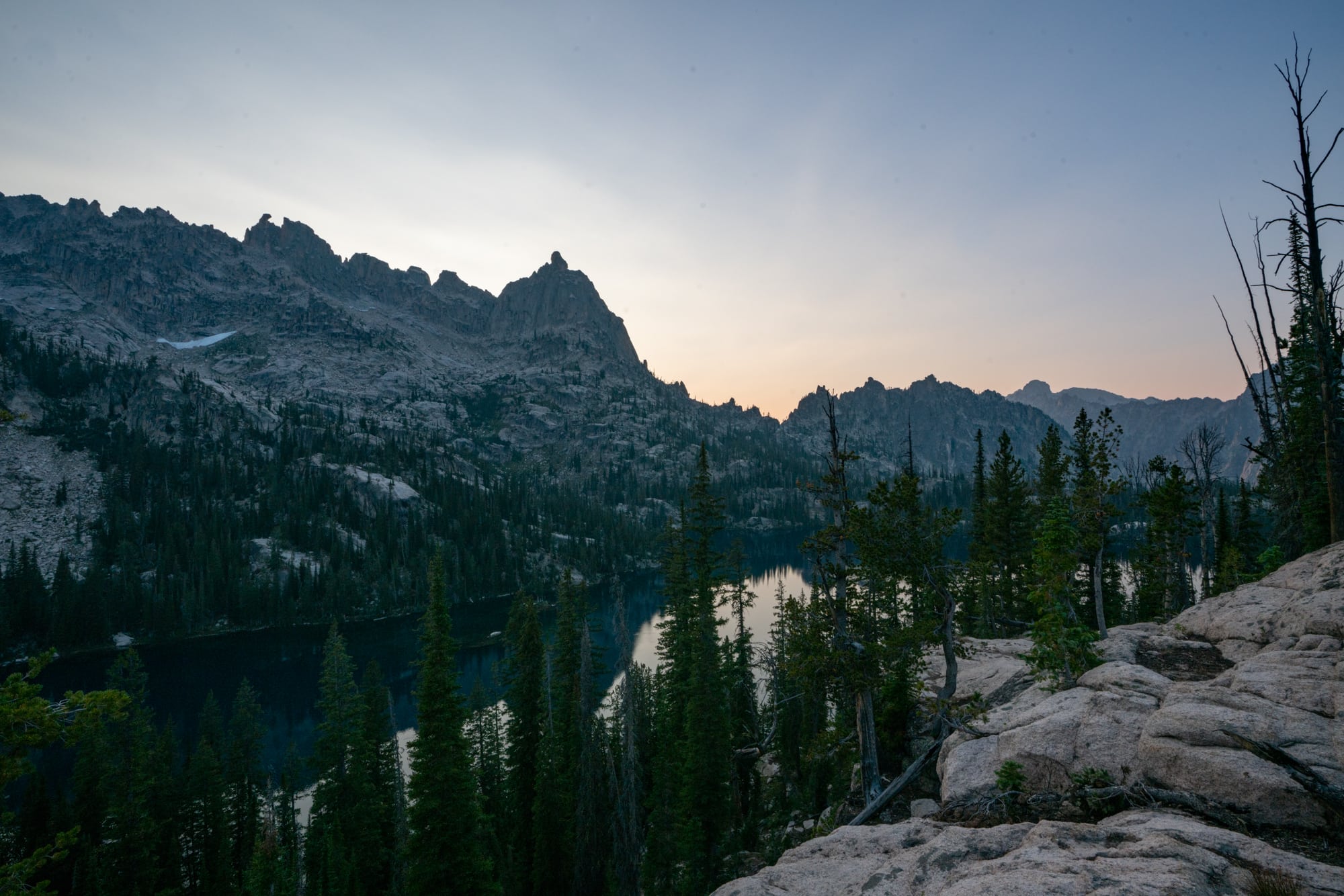 Sunset over Baron Lake in the Sawtooth Mountain Wilderness in Idaho