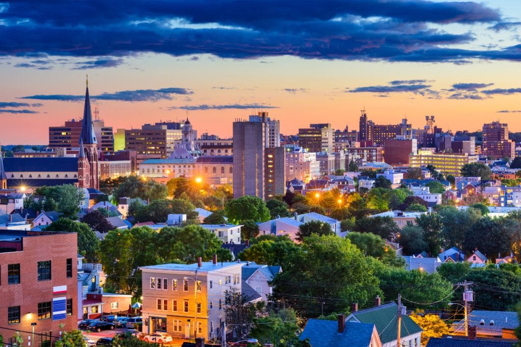 Downtown Portland Maine at sunset