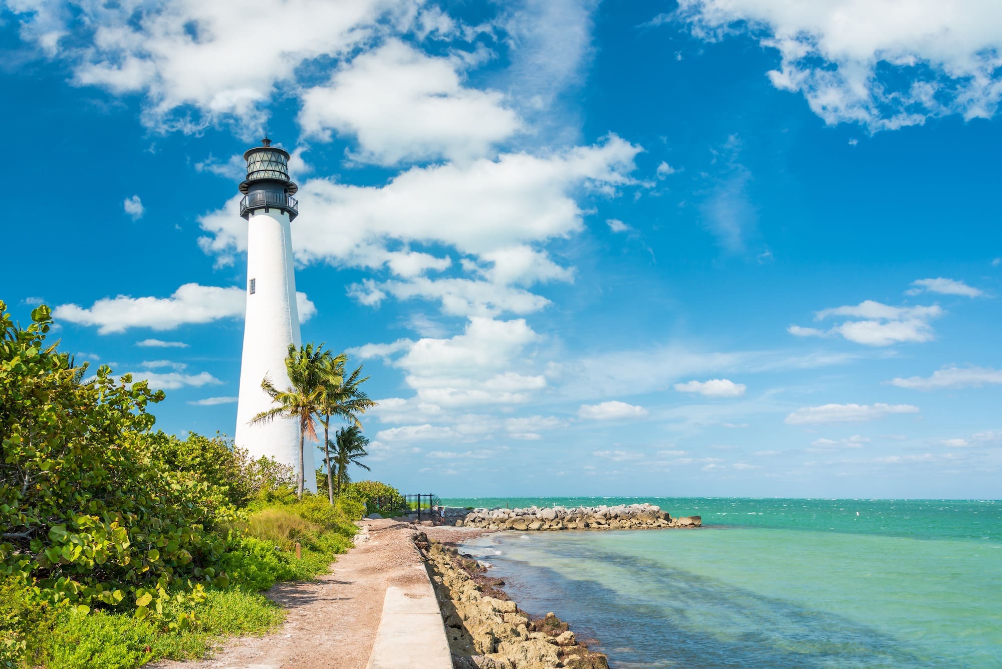 White seaside lighthouse in Biscayne National Park in Florida