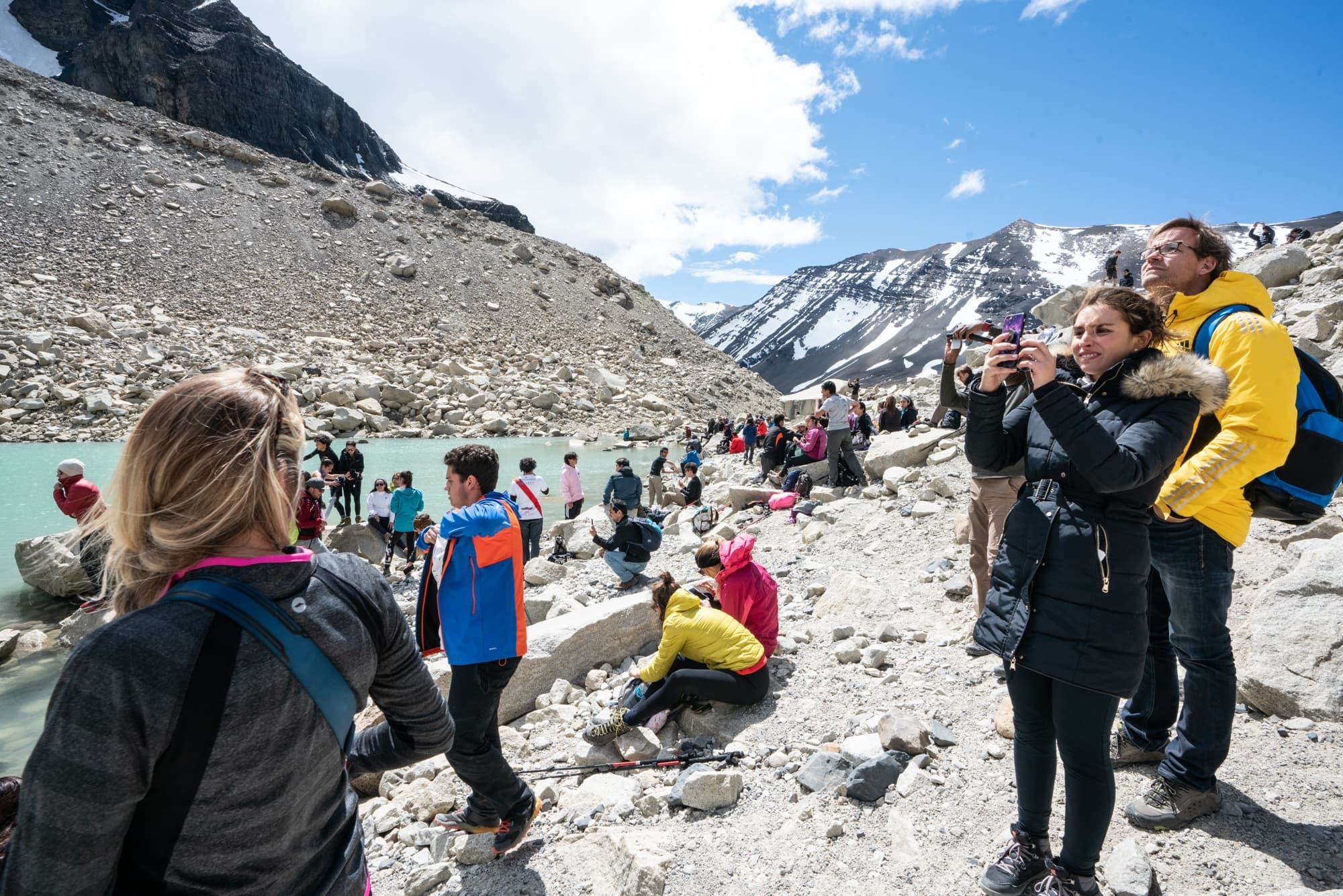 Crowds at the Base of the Towers on the W Trek in Torres Del Paine