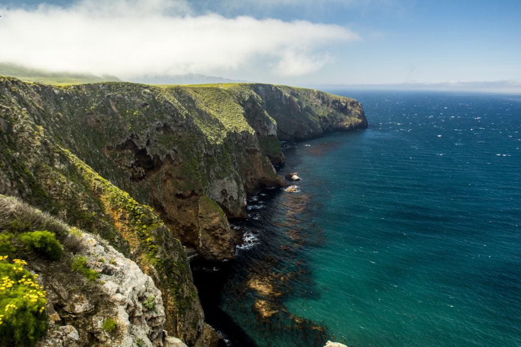 Landscape view of dramatic rugged and steep coastline of Channel Islands National Park 