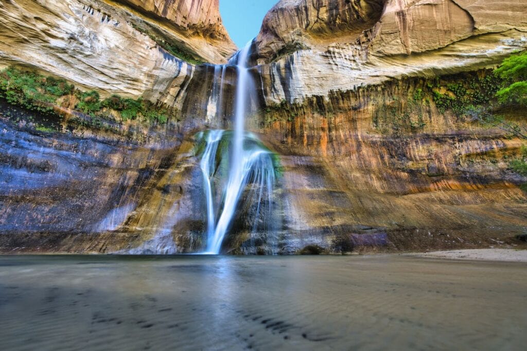 The waterfall at the end of the Lower Calf Creek Falls hike in Grand Staircase Escalante National Monument