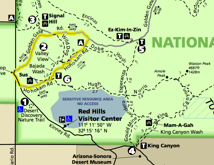 kaart van het Nationaal Park Saguaro / verken de Oost - en westkant van het Nationaal Park Saguaro met deze outdoorgids, inclusief wat te doen, de beste wandelingen, uitzichtpunten en meer.