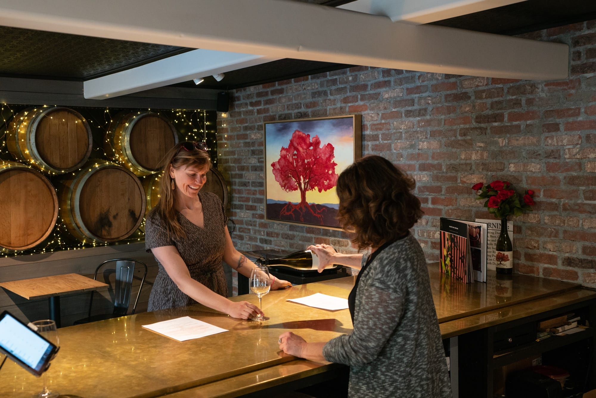 Woman at wine tasting bar in Ojai, California