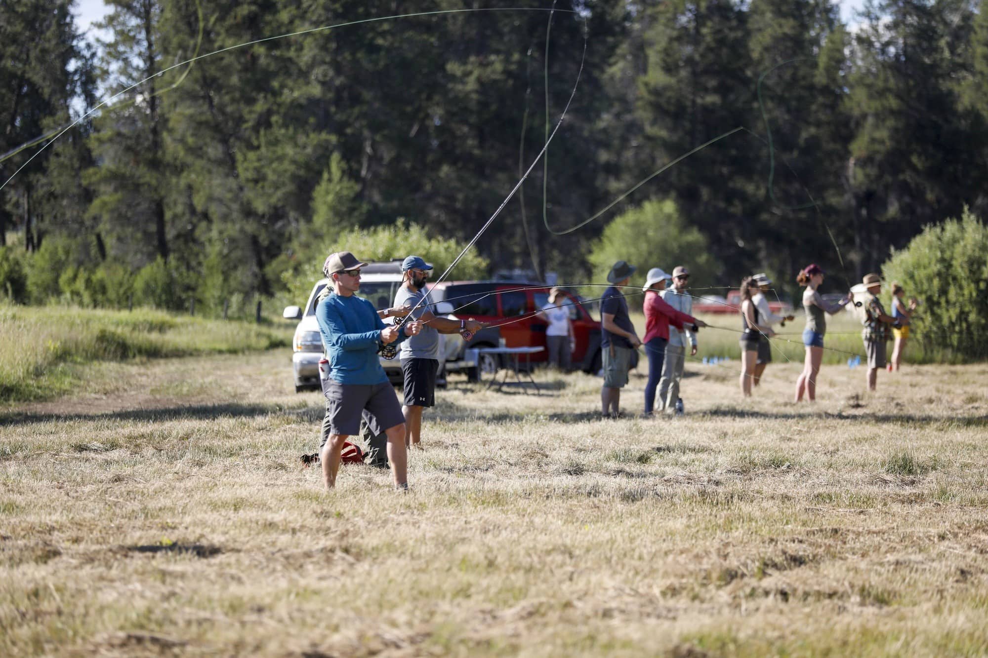 Fly fishing class at Open Roads Fest, a van life festival and campout in McCall, Idaho