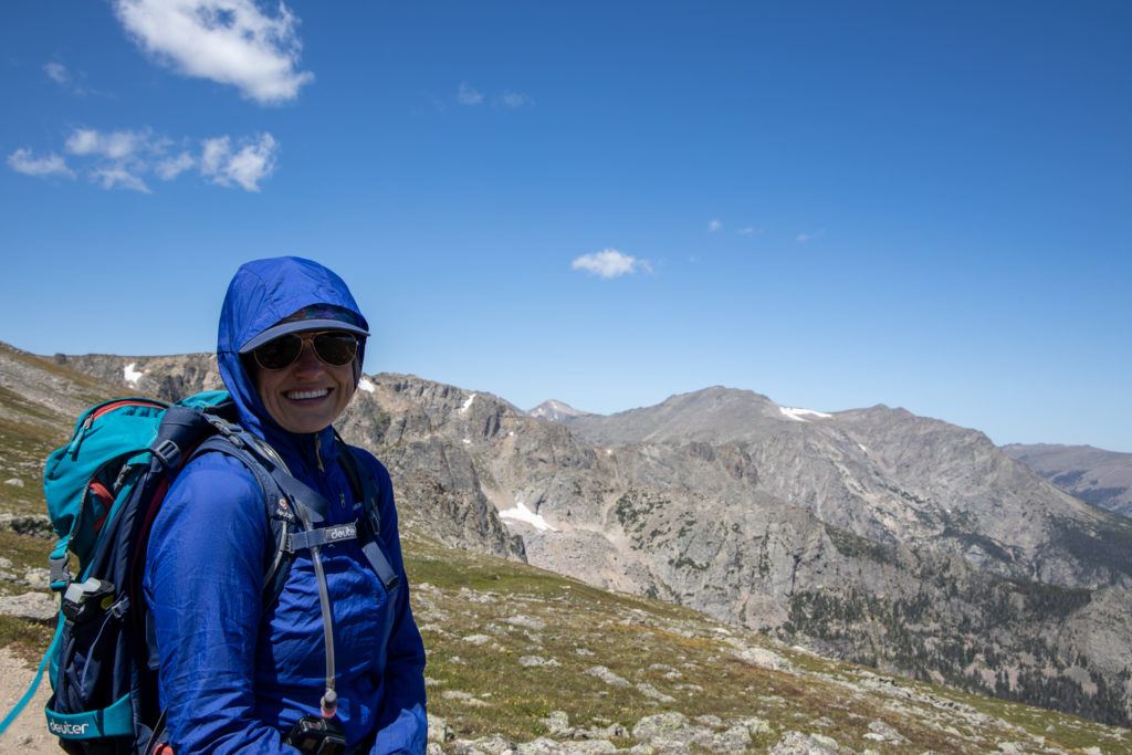 Kristen Bor wearing the Patagonia Houdini Jacket in Rocky Mountain National park
