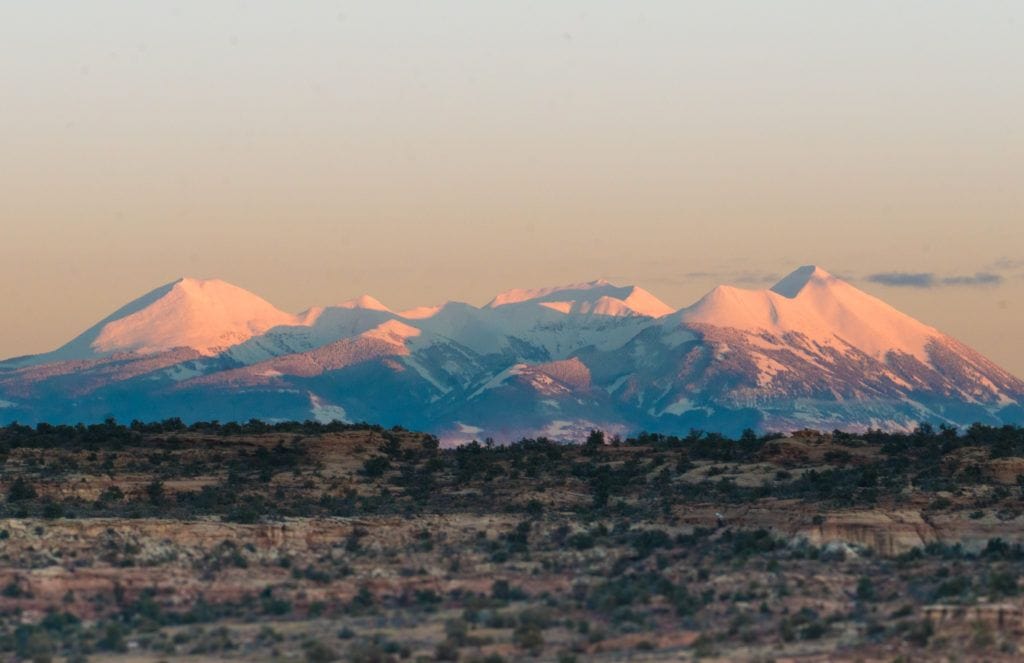 La Sal Mountains in Moab Utah covered in snow