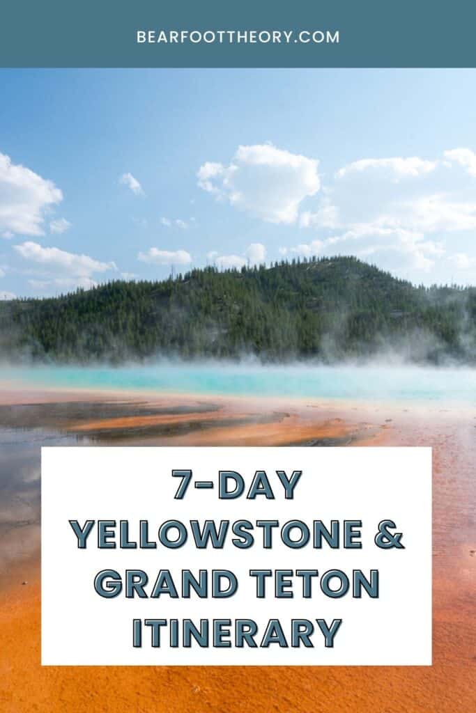 colorful Grand Prismatic Spring with the text "7-day Yellowstone and Grand Teton Itinerary"