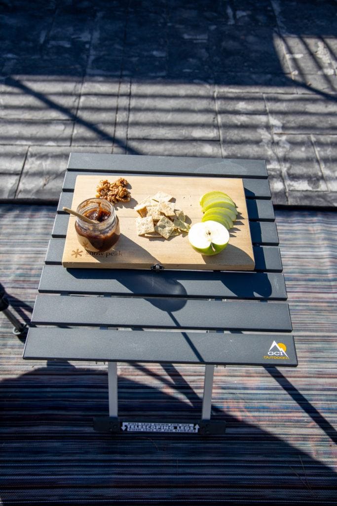 Camp table with snacks