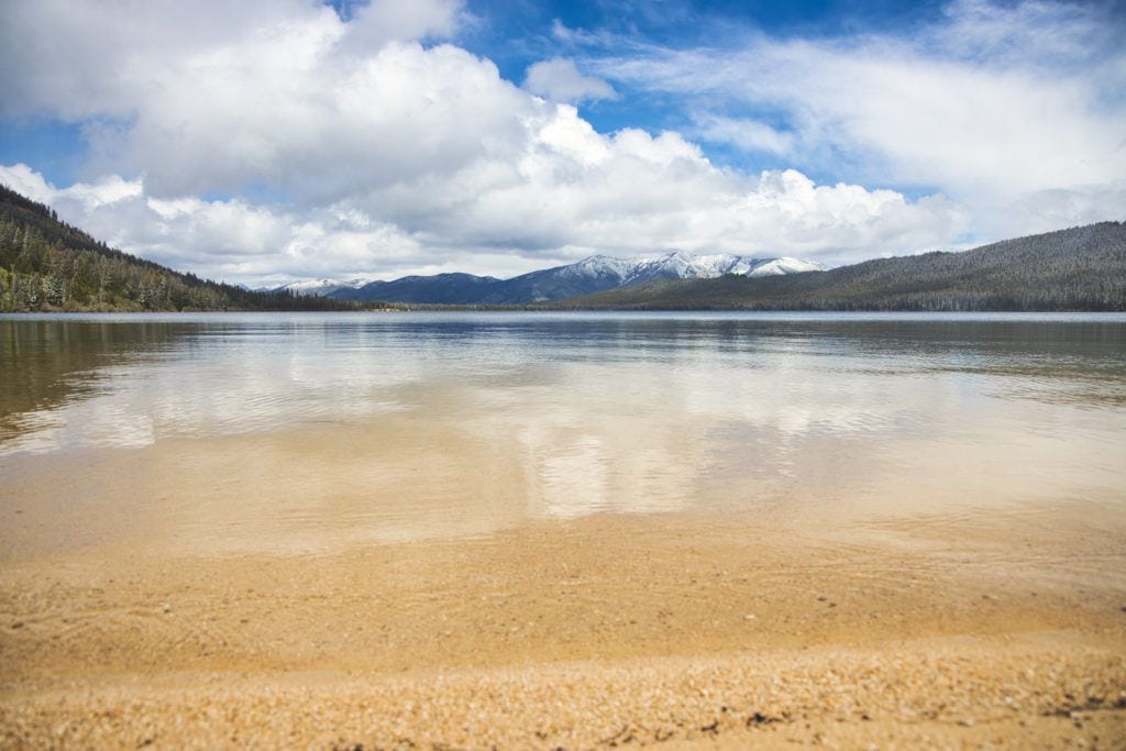 View of the Boulder White Cloud Mountains from Alturas Lake in Stanley Idaho