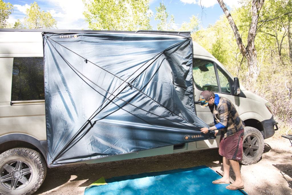 Setting up the Moonshade awning