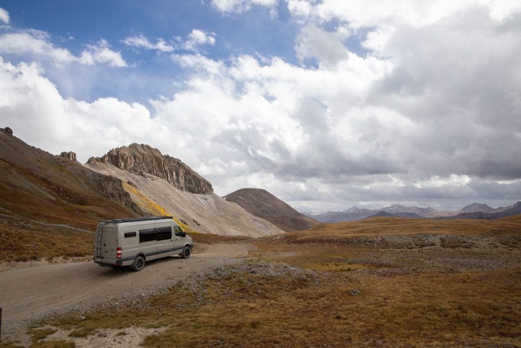 4x4 Sprinter Van at the top of Stony Pass in Colorado