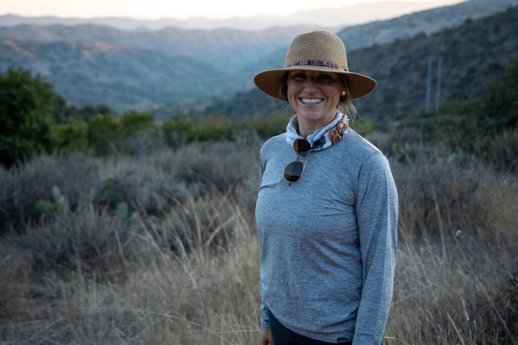 Kristen Bor on the Trans-Catalina Trail wearing the long sleeve Patagonia capilene cool daily shirt