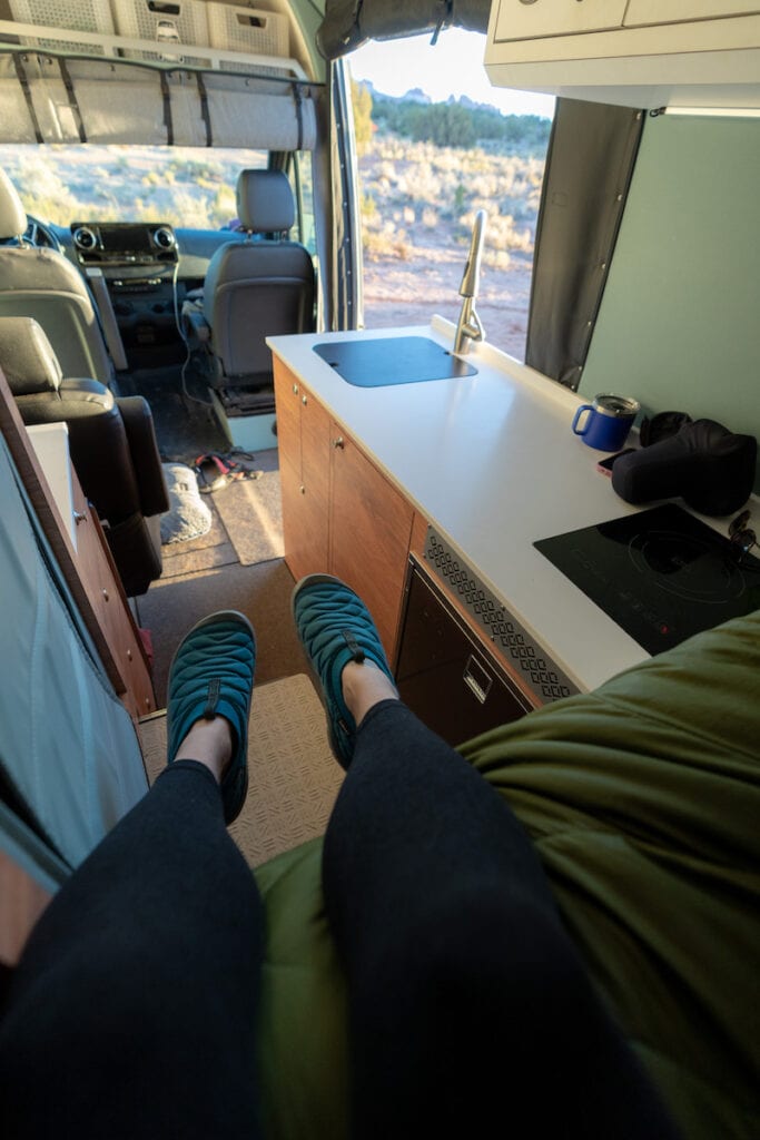 Interior of converted Sprinter van 