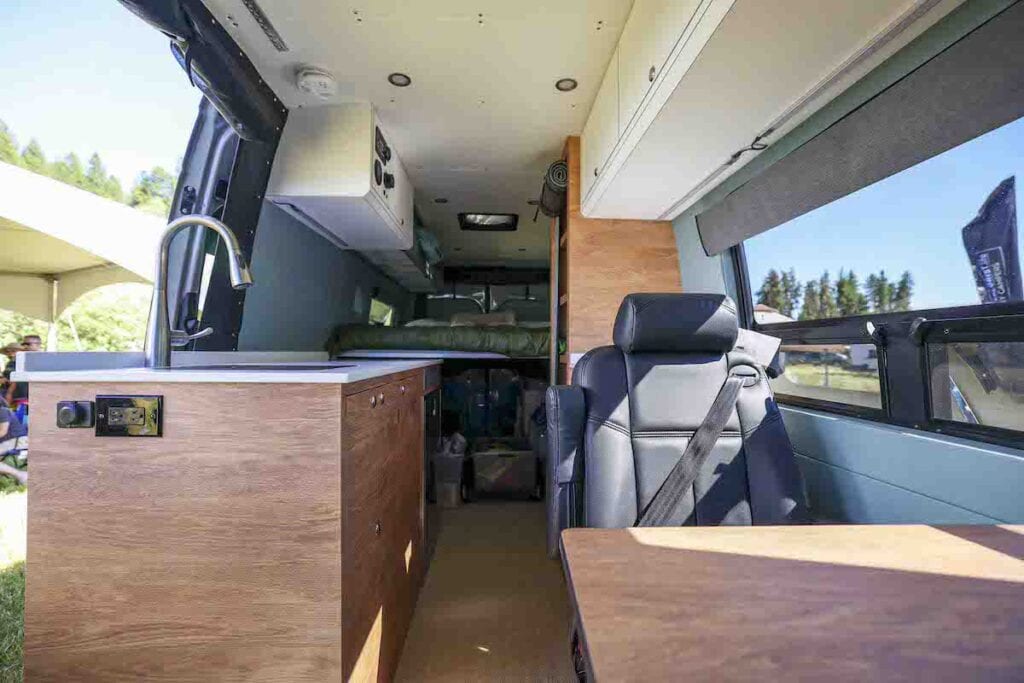 Interior of Kristen's Sprinter camper van