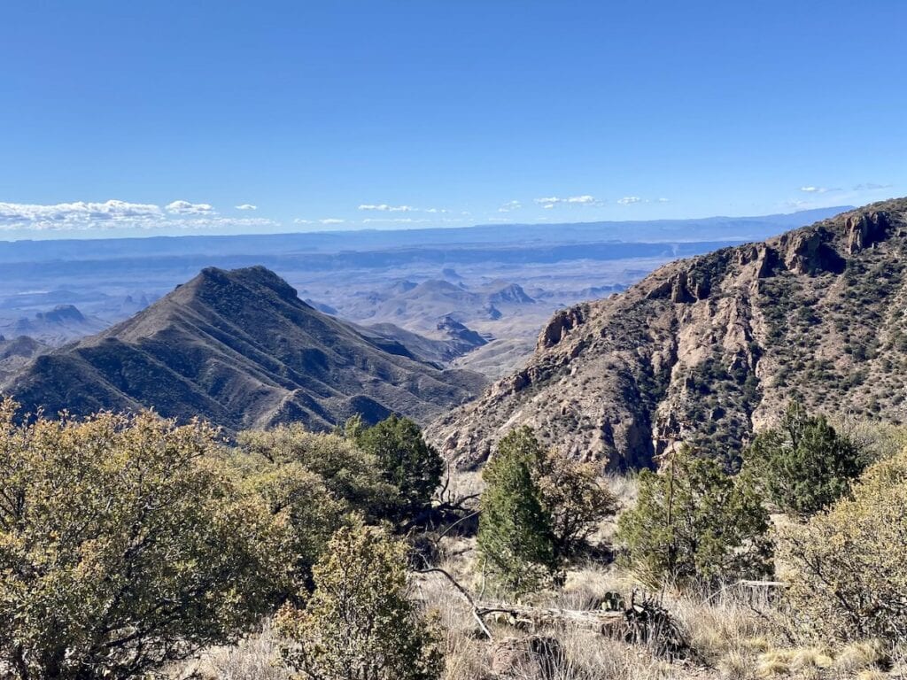 Landscape views out over desert and ridges of Big Bend National Park in Texas