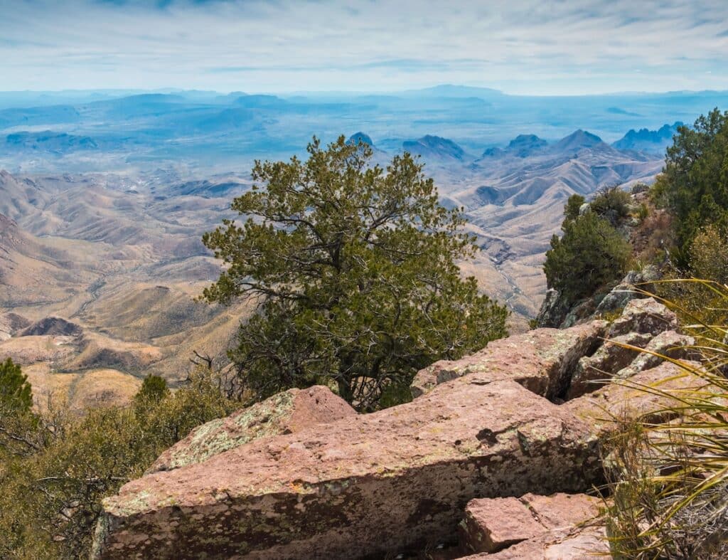 Landscape view out over desert canyonlands from the South Rim in Big Bend National Park