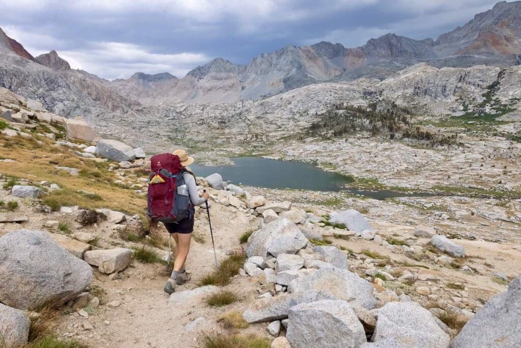 Bearfoot Theory founder Kristen Bor hiking the Kaweah Gap with backpacking gear in Sequoia National Park