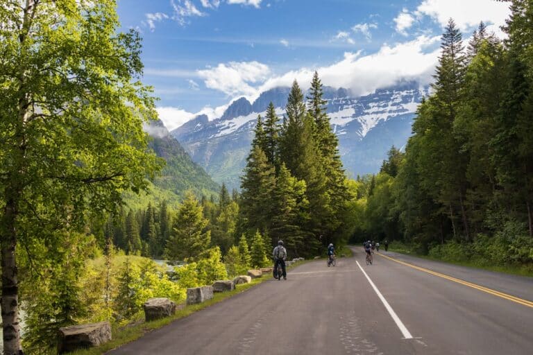 Cyclists on the scenic Going to the Sun Road in Glacier National Park