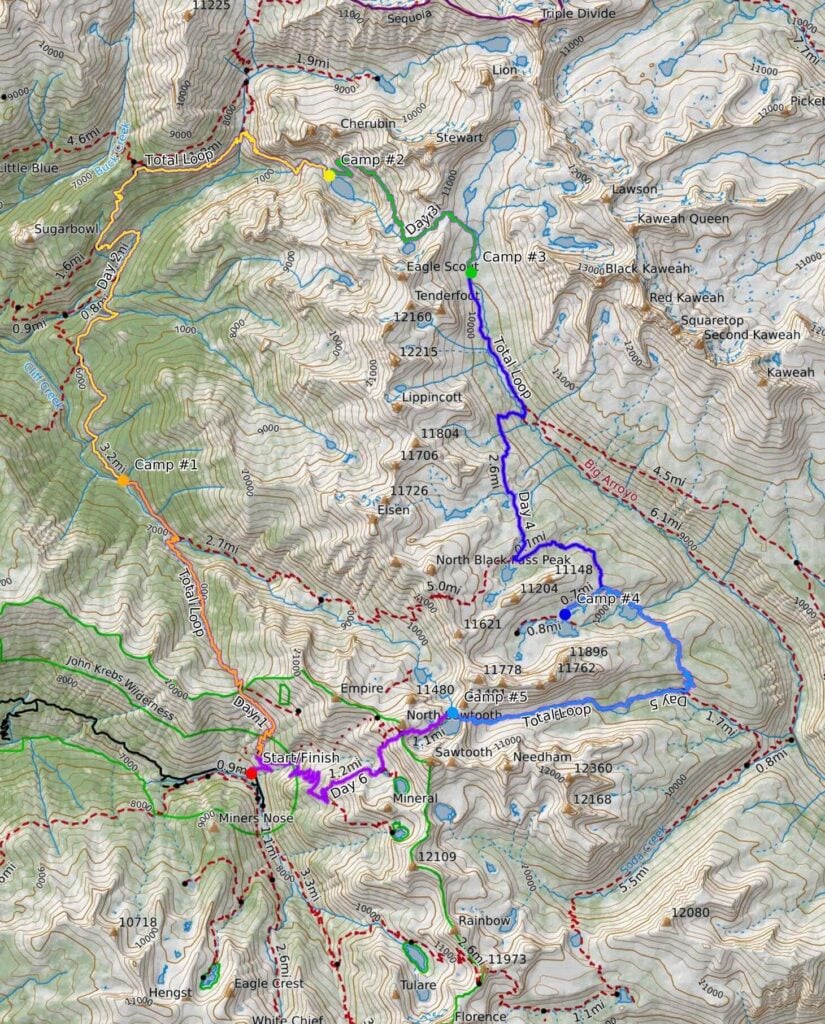 Mineral King Loop map in Sequoia National Park