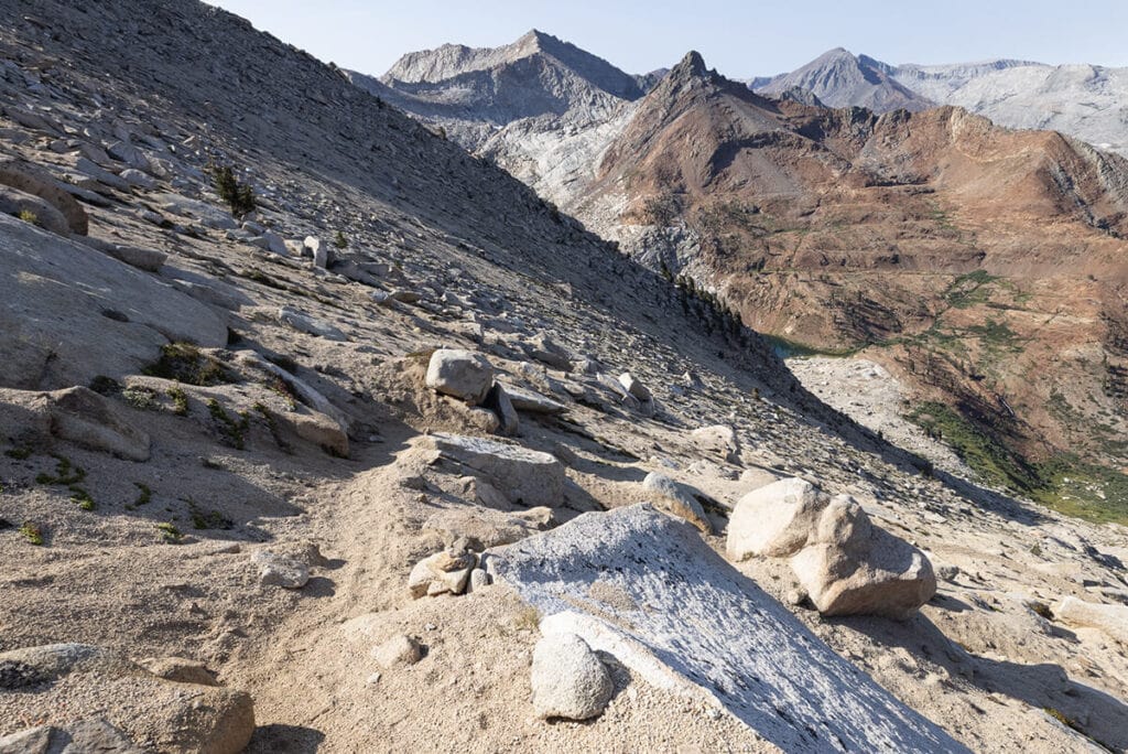 The sandy Sawtooth Pass descent (or climb) on the Mineral King Loop in Sequoia National Park