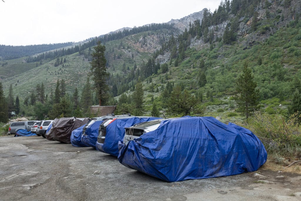 Marmot tarp car protection at the trailheads in the Mineral King area