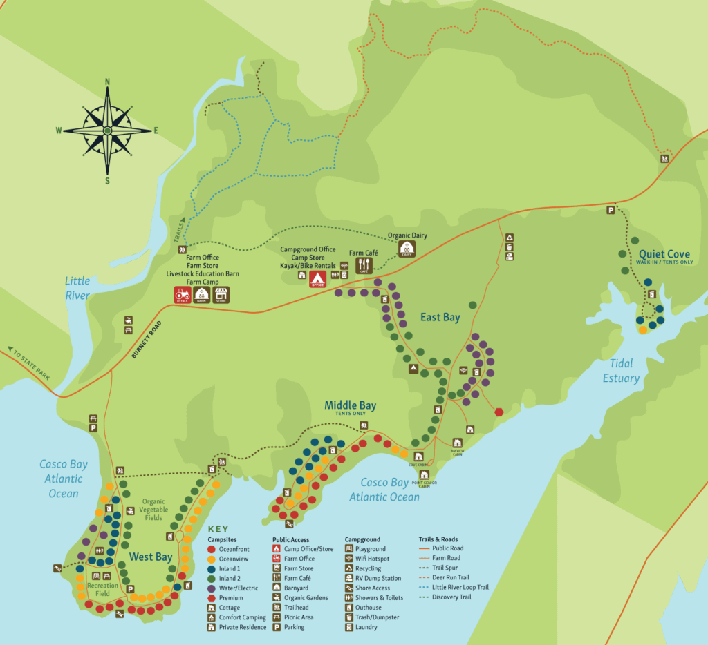 Wolfe's Neck Oceanfront Campground and trail map