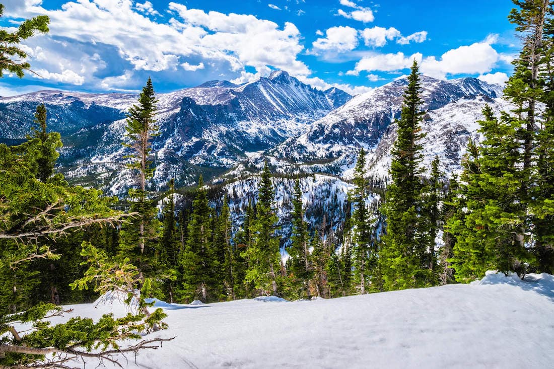 Trail leading through snow covered valley during winter to