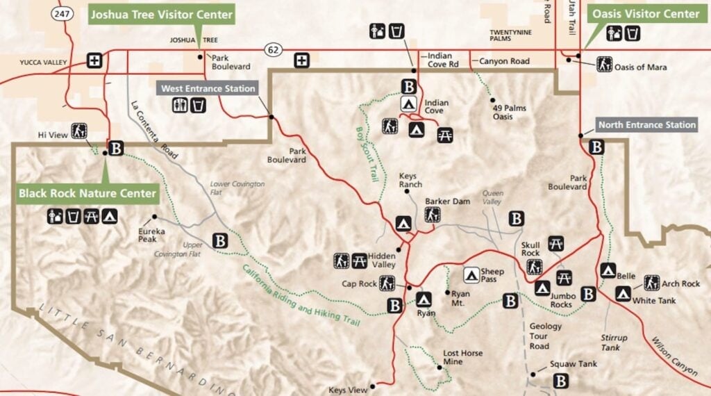 Joshua Tree National Park Map // Plan a Joshua Tree backpacking trip with this detailed guide and itinerary to the 37-mile California Hiking and Riding Trail.