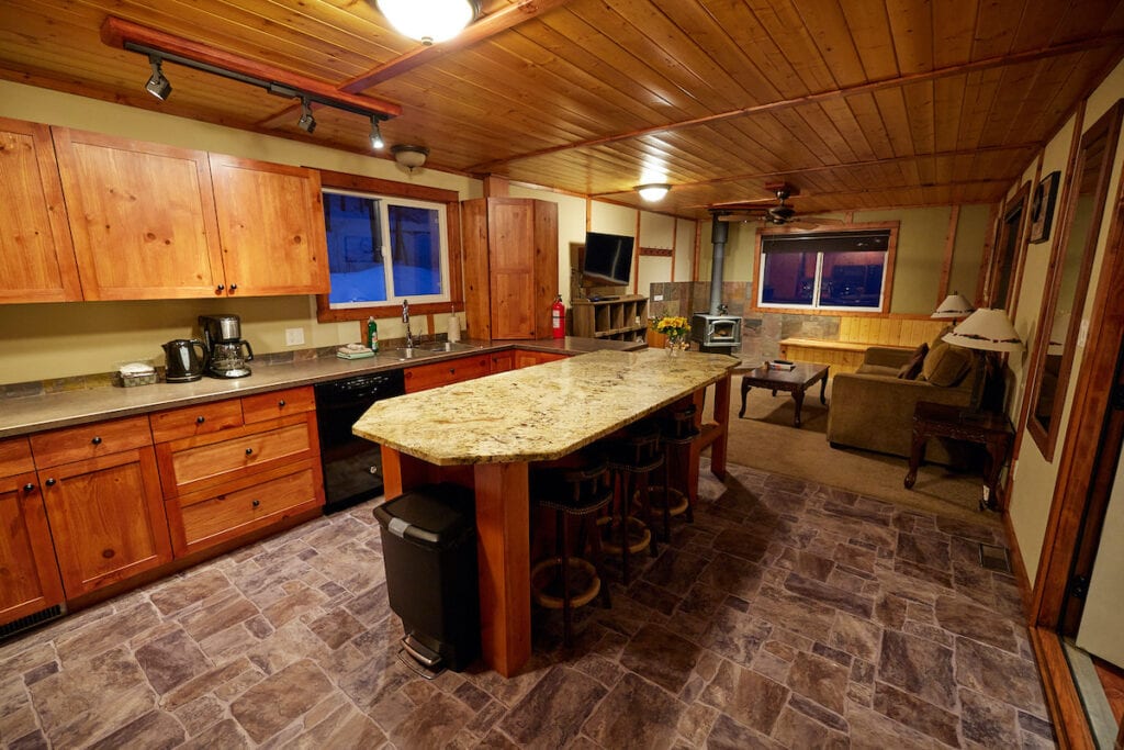 The inside of the Sunflower Chalet at Golden's Cedar House Chalets
