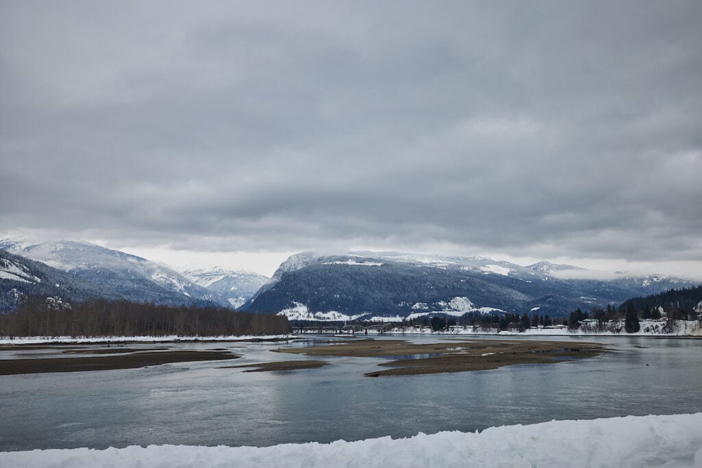 The Columbia River running through the middle of Revelstoke
