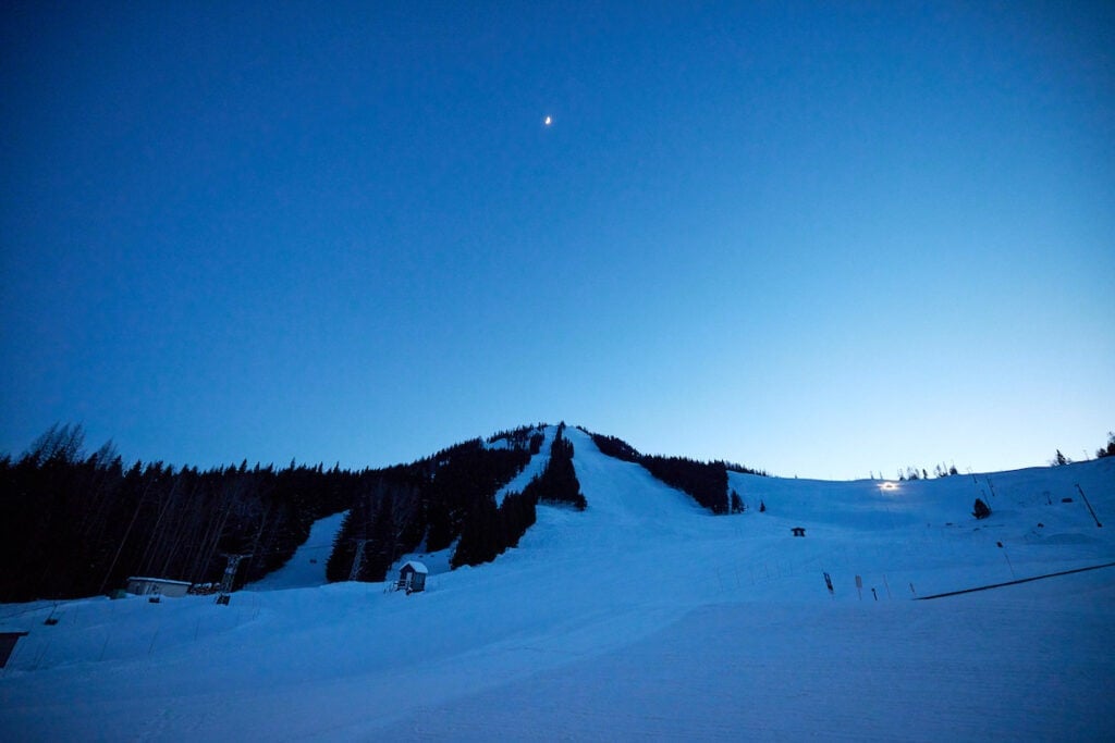 The Powder Highway's RED Mountain at dusk