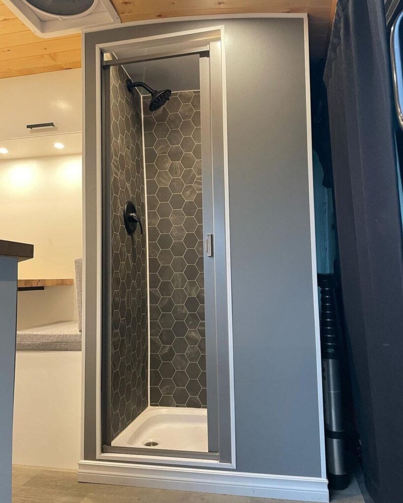 Wetroom with shower and toilet in our Camper Van – Overlandys