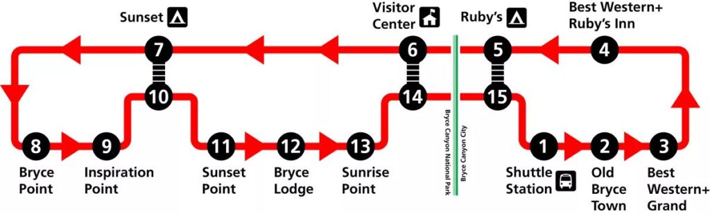 A map of the Bryce Canyon Park Shuttle stops