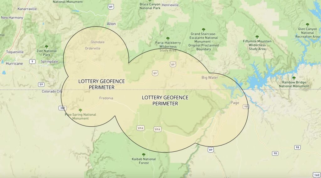 Map of the geofence boundaries for applying for the Wave daily lottery